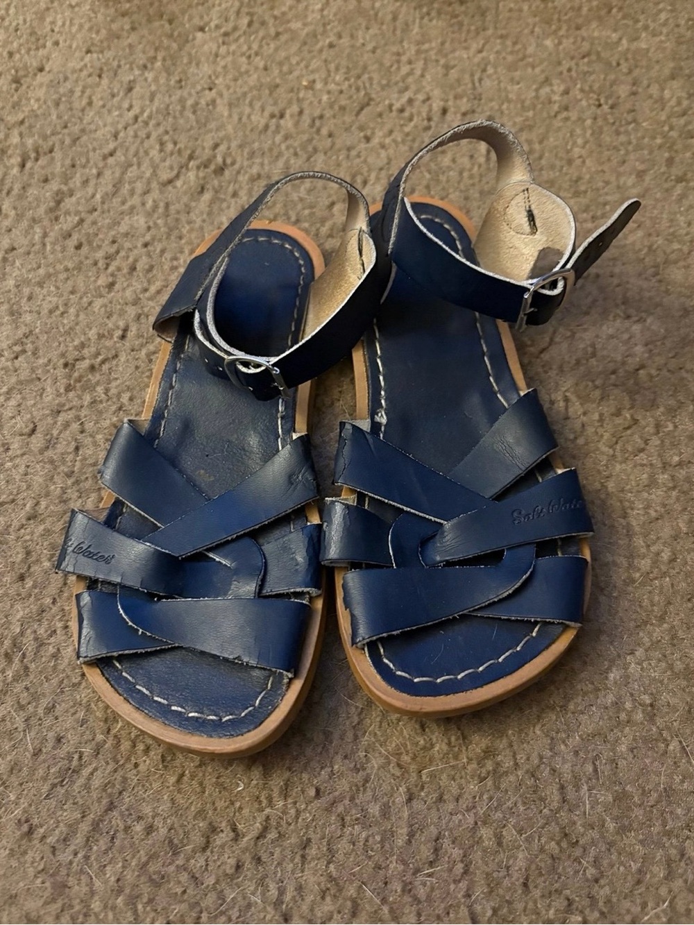 Kids Navy Leather Strappy Sandals with Ankle Buckle